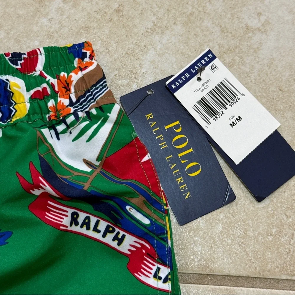 Polo Ralph Lauren Men's Polo Shorts Spellout Multi Color Swim Trunks NWT